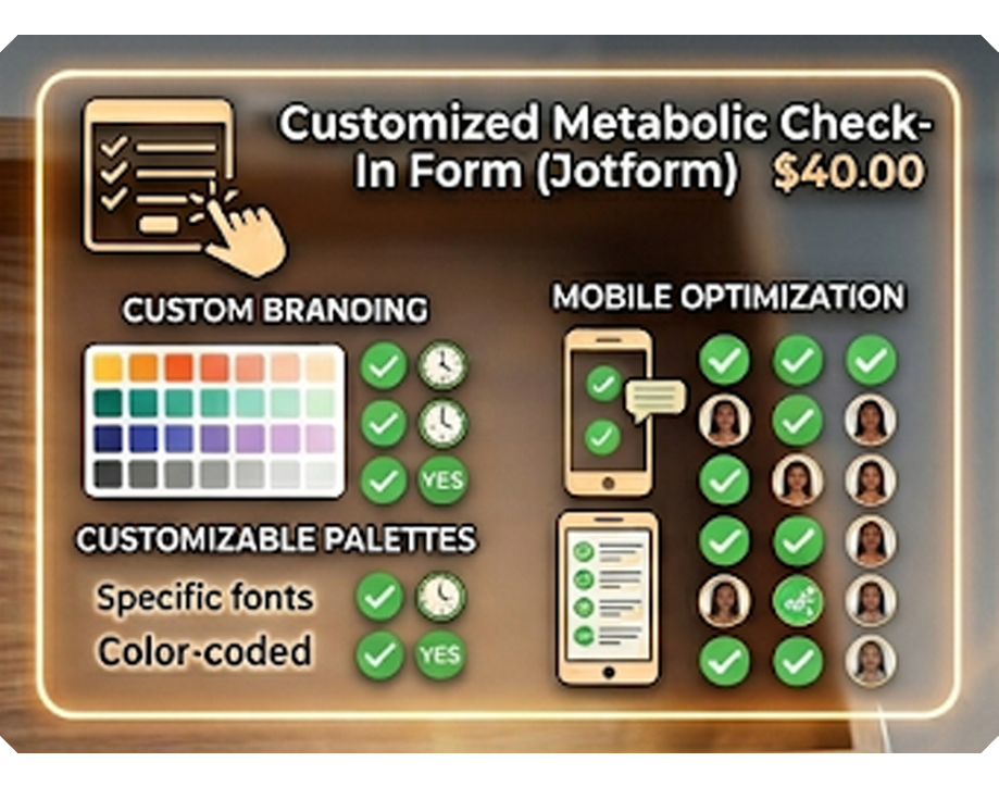 Customized Metabolic Check-In Form (Jotform) | $40.00